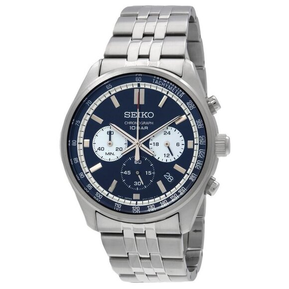 NWT Authentic Seiko Chronograph Quartz Blue Dial Men's Watch - Picture 1 of 3